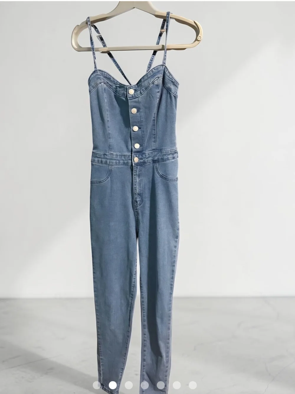 DENIM BLUE Light Blue Denim Lace-Back Women’s Jean Overalls Size Small